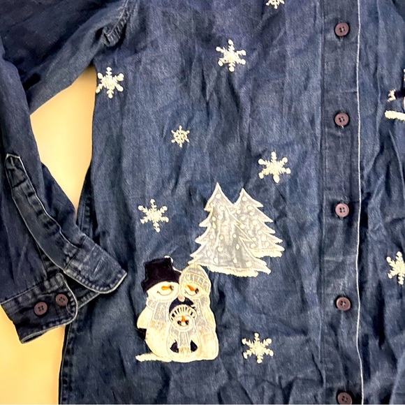 Embroidered Holiday Denim Shirt - Picture 2 of 5